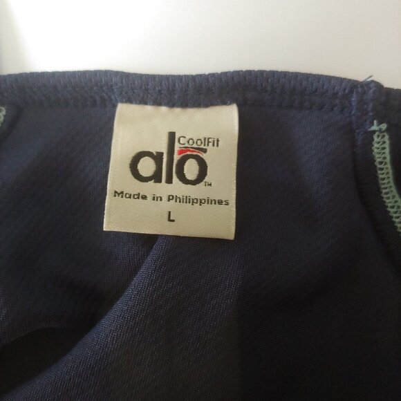 Alo Yoga Top Large Blue/Teal Colorblock Cool Fit Long Sleeve Athleisure Running - Picture 6 of 7